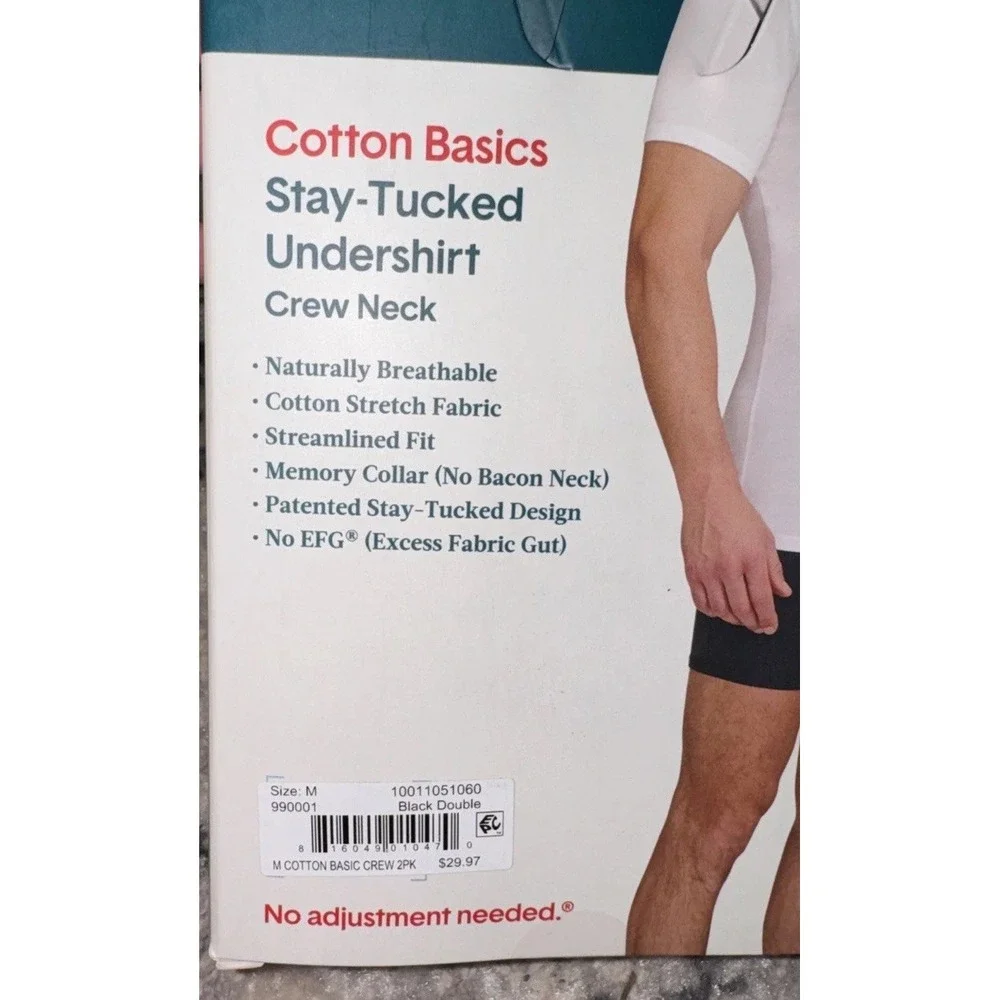2 Pack Tommy John Mens Black Crew Neck Shirt Undershirts Size Medium Stay Tucked